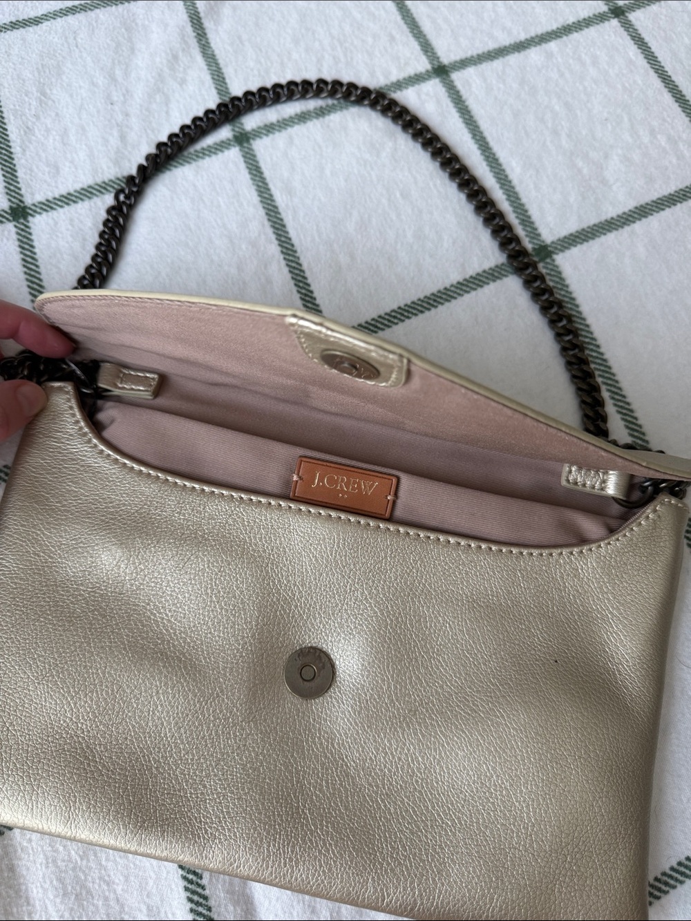 J. Crew Metallic Gold Leather Shoulder Bag with Chain Strap
